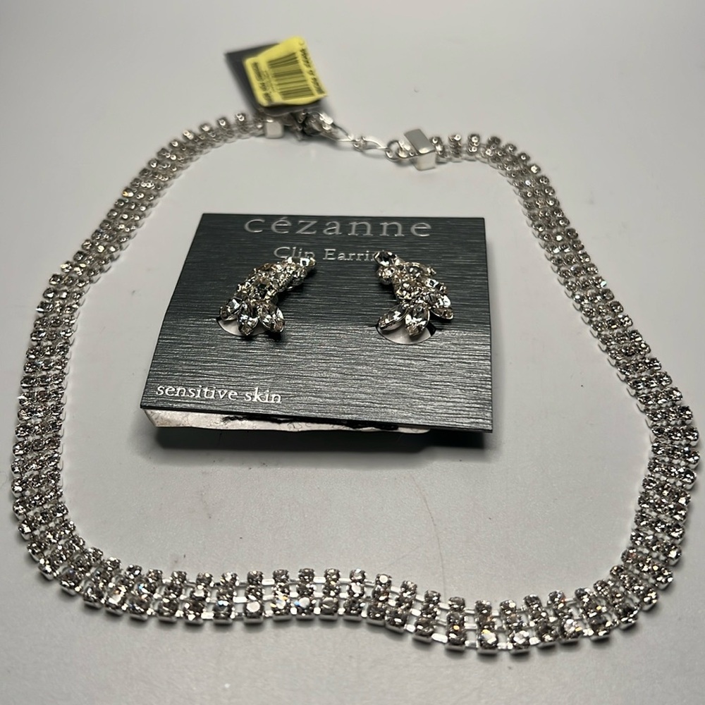 NWT Cezanne rhinestone clip earrings and necklace - Picture 2 of 5